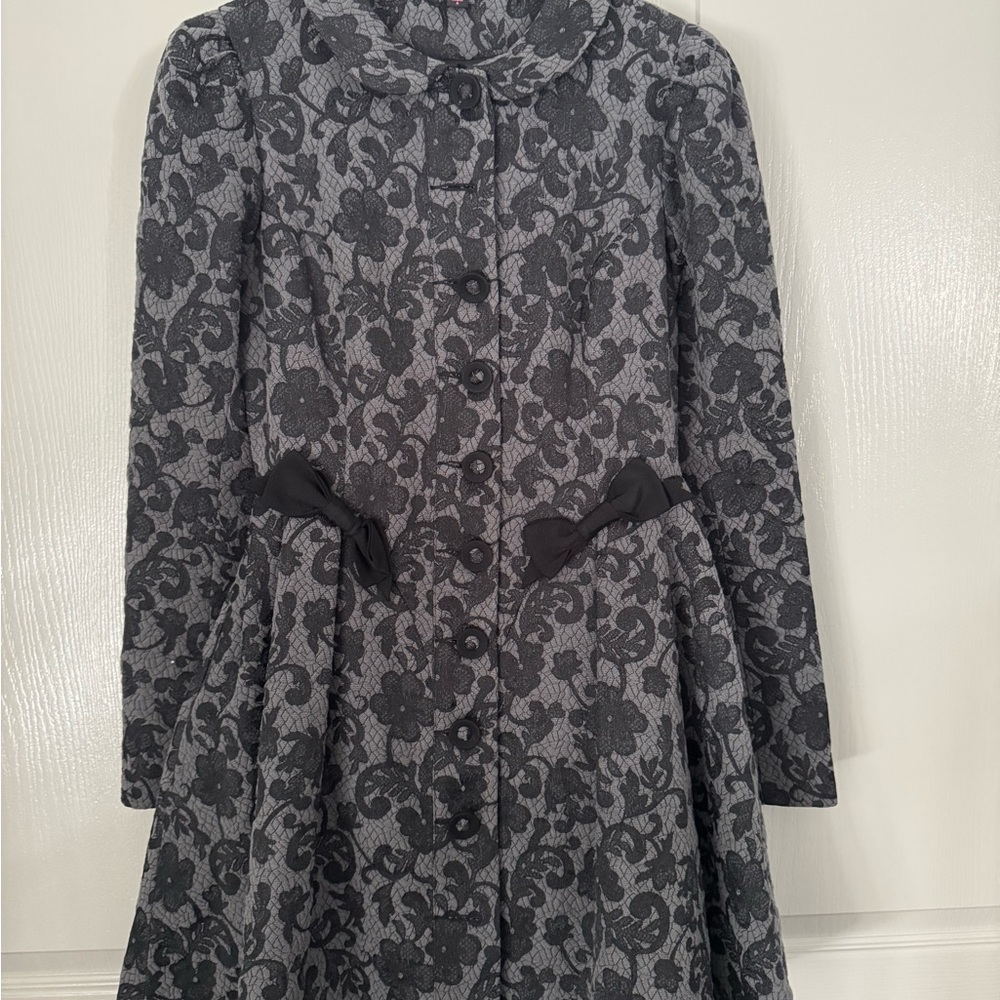 Betsey Johnson Black and Gray Floral Long Sleeve Dress